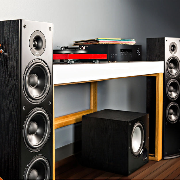 Polk T50 5.0 System Bundle With Denon AVRX580BT Network AV Receiver - Black