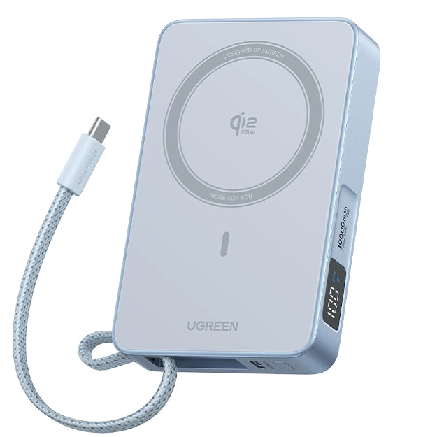 UGreen MagFlow Magnetic Wireless 10 000mAh Power Bank Qi2 25W With MagSafe - Blue