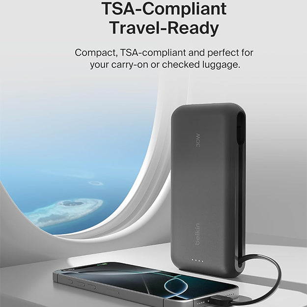 Belkin BoostCharge 20000 mAh PD 30 Watt USB-C Integrated Cable Power Bank