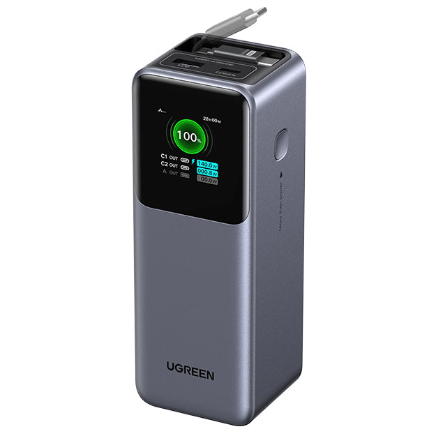 UGreen 20 000mAh 165W Nexode Power Bank With Retractable USB-C Cable - Space Grey