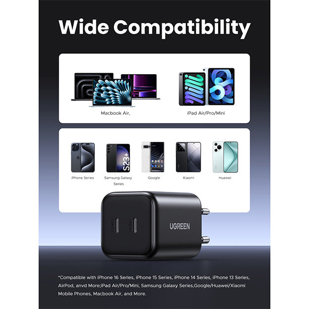 UGreen 2 Port GaN 45W PD Wall Charger - Black