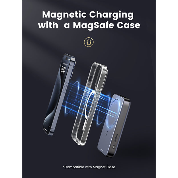 UGreen 10000mAh Magnetic Wireless Power Bank With Kickstand PD20W - Grey