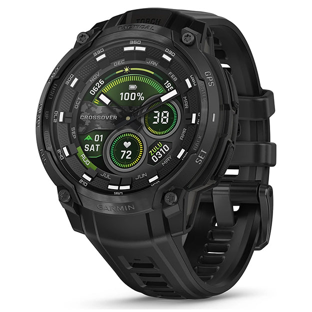 Garmin Instinct Crossover AMOLED Tactical Edition Rugged Hybrid GPS Smartwatch - Black With Black Silicone Band