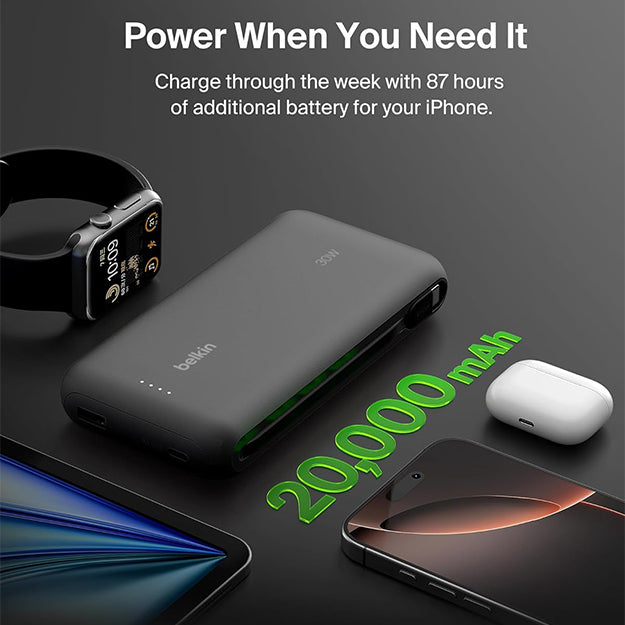 Belkin BoostCharge 20000 mAh PD 30 Watt USB-C Integrated Cable Power Bank