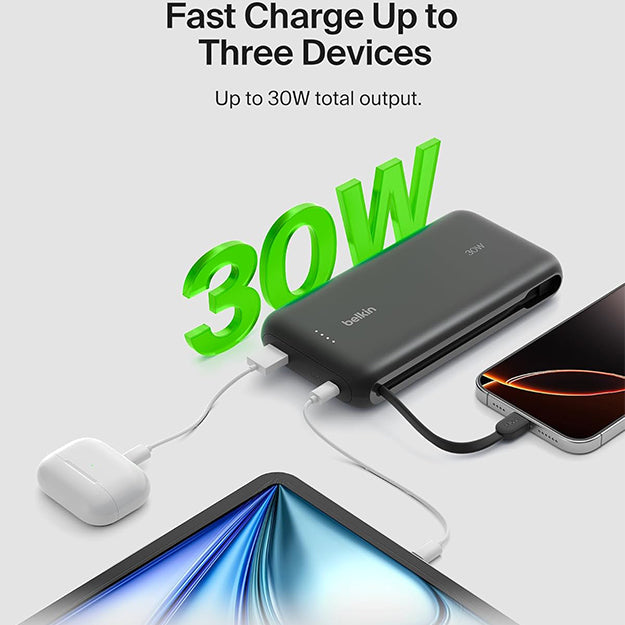 Belkin BoostCharge 20000 mAh PD 30 Watt USB-C Integrated Cable Power Bank