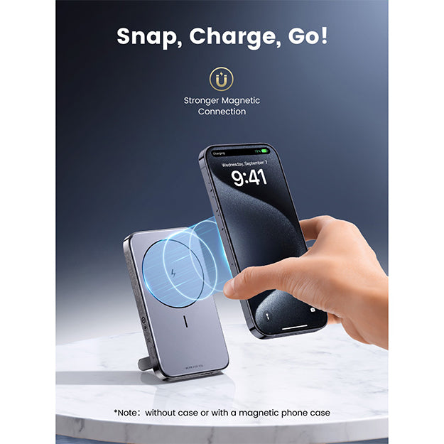 UGreen 10000mAh Magnetic Wireless Power Bank With Kickstand PD20W - Grey