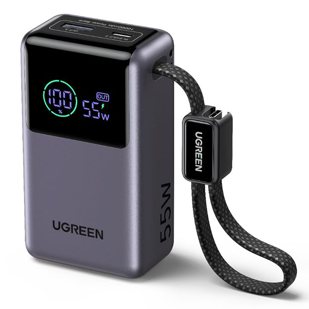 UGreen 10000mAh 55W Nexode Pro Smart Digital Display Mini Power Bank With Built-in Type-C Cable