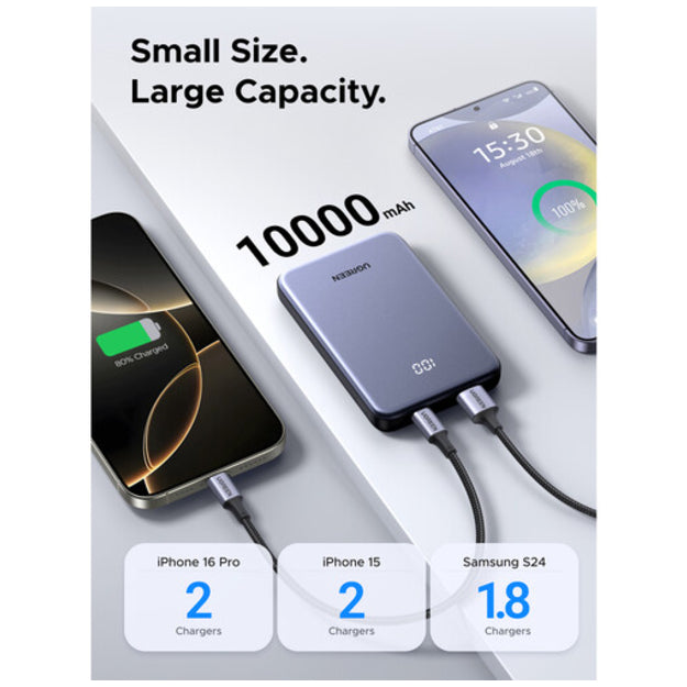 UGreen 10 000mAh 2-Port Power Bank (20W USB-C & 22.5W USB-A) - Space Grey