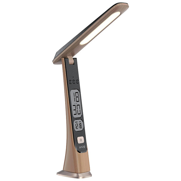Snug LED Desk Lamp With Clock – Wood