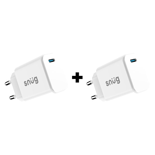 Snug Bundle 2 x 1 Port 25W Wall Charger With Fast Charge - White