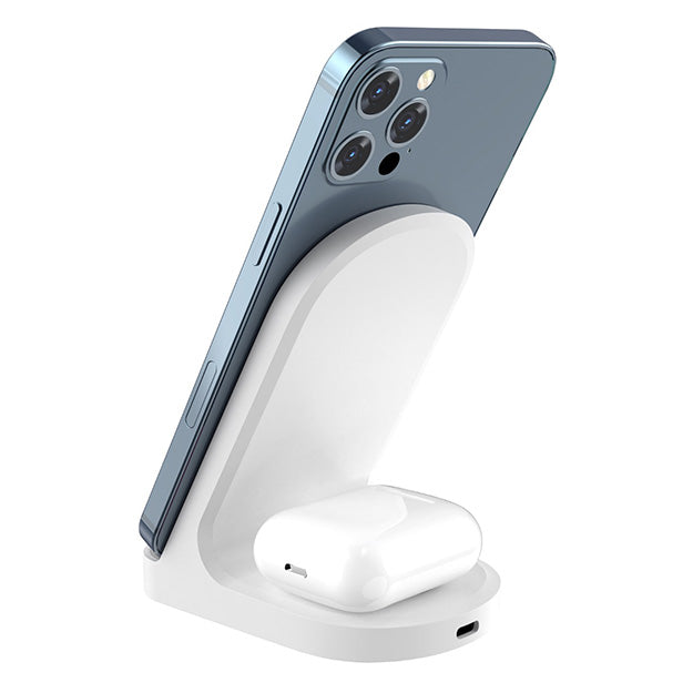 Snug 2-In-1 Wireless Stand Charger For Smartphones, iPhones, AirPods And Buds - White