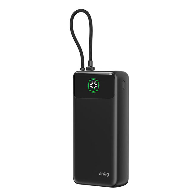 Snug 20000mAh Power Bank Fast Charge Intelligent Display With Built In USB-C Cable - Black