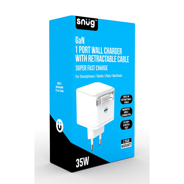 Snug 1 Port PD Charger With Retractable Cable 35W – White