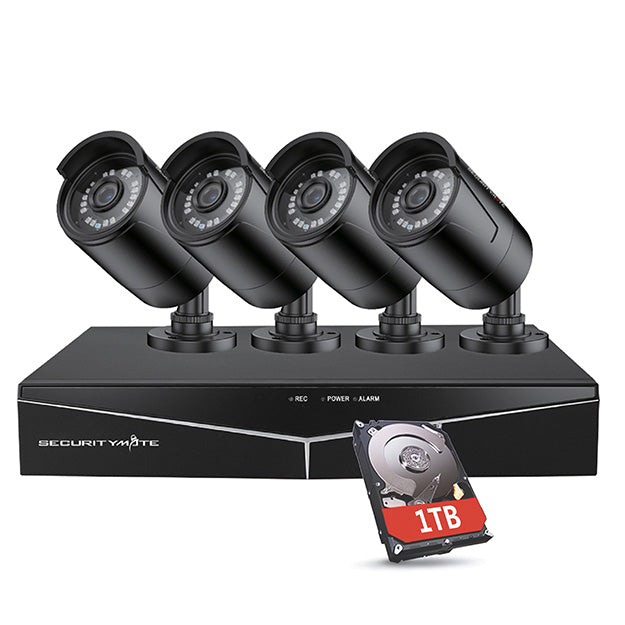 SecurityMate 8 Channel CCTV Kit With 4 1080P HD Outdoor Bullet Cameras - Black
