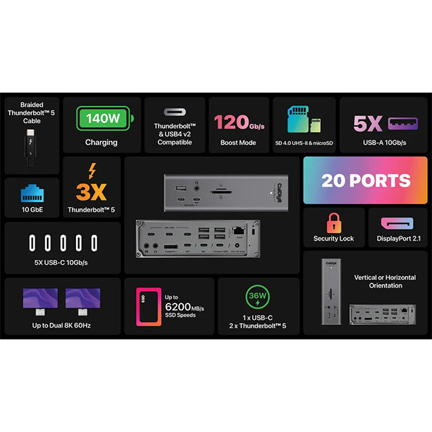 CalDigit TS5 Plus Thunderbolt 5 Dock With 1m Braided TB5 Cable & 330W PSU – Space Grey