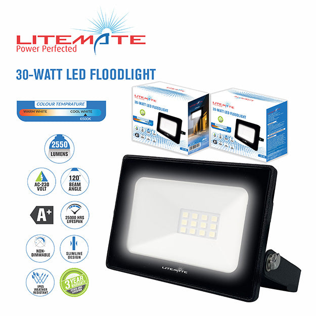 LiteMate 30 Watt LED Flood Light - Black