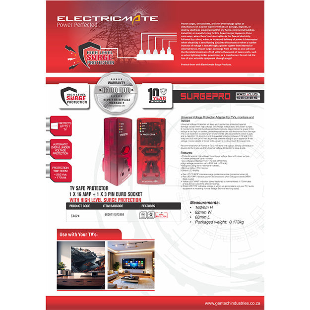 ElectricMate High Level TV Safe Protector Adapter - Red