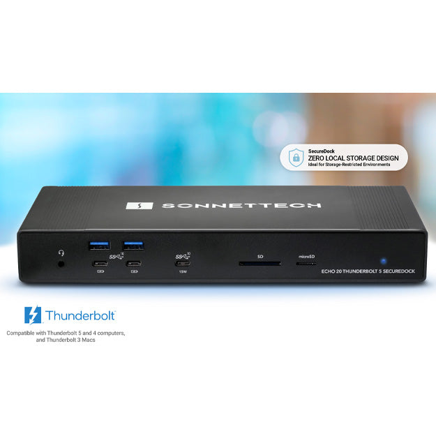 Sonnet Echo 20 SecureDock 9-Port Multi-Adapter Hub With HDMI And DisplayPort - Black
