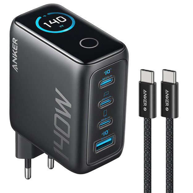 Anker 4 Port 140W GaN Laptop & Smartphone Charger With USB-C Cable - Black