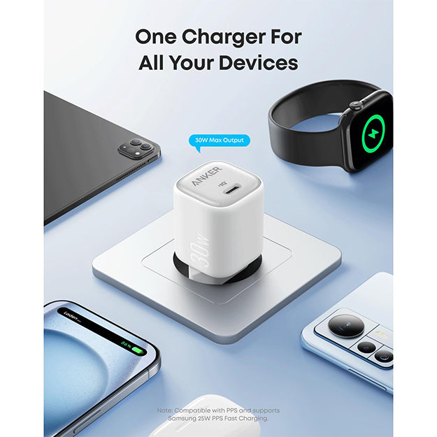 Anker Zolo 30W Compact USB-C GaN Charger – White