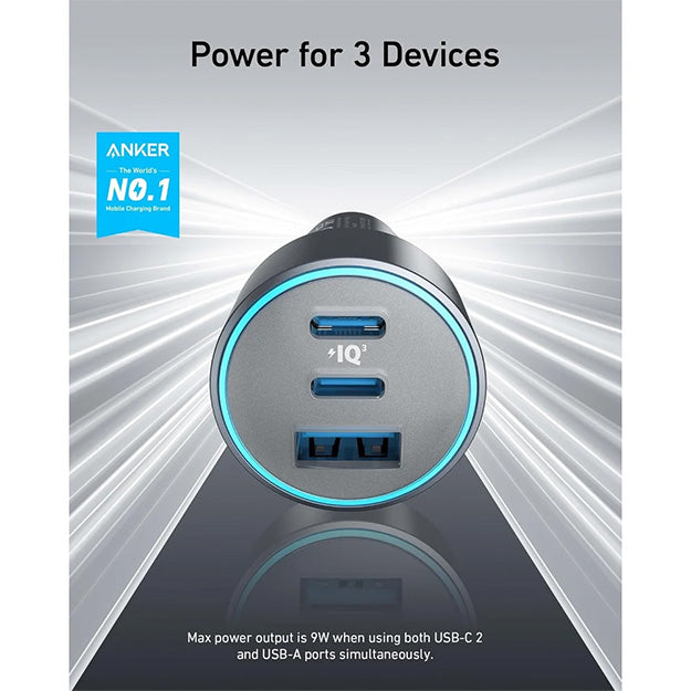 Anker 335 3 Port 67W PD Car Charger - Black