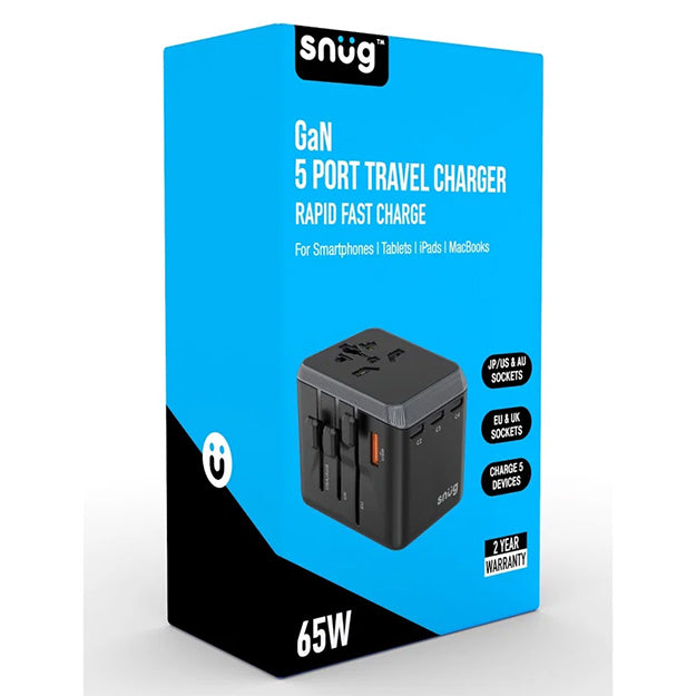 Snug 5 Port Universal Travel Adapter - 65W - Black
