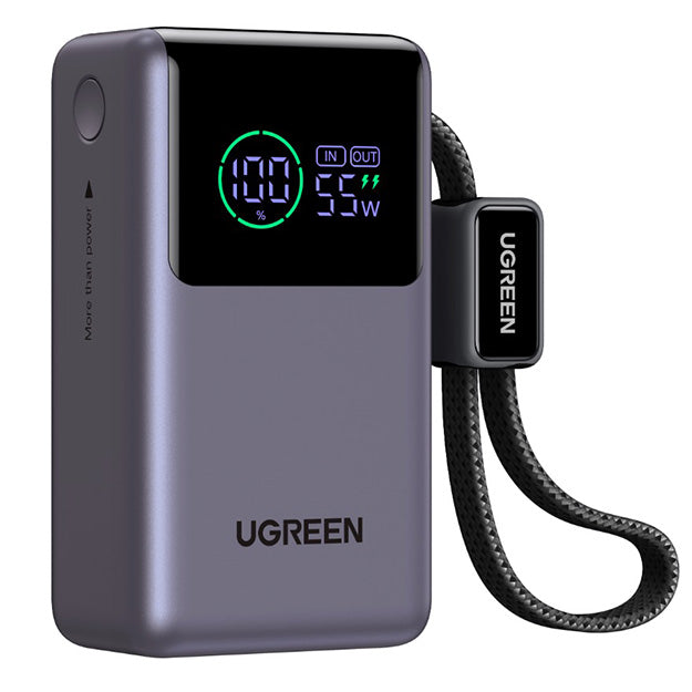 UGreen 10000mAh 55W Nexode Pro Smart Digital Display Mini Power Bank With Built-in Type-C Cable