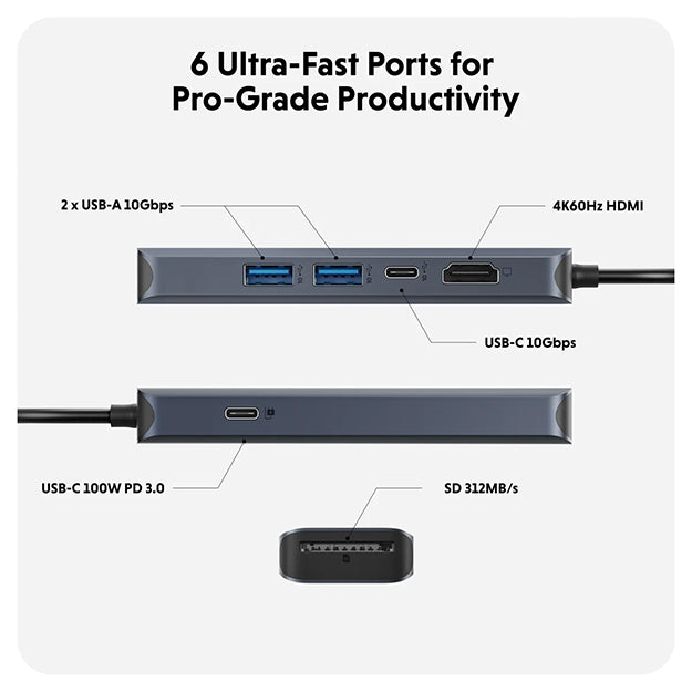 Hyper HyperDrive Next 6 Port USB-C Hub - Space Grey