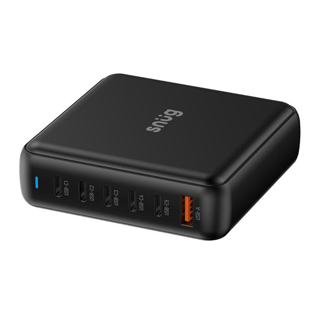 Snug Elite 6 Port GaN 200W Desktop Charger With USB-C Cable - Black