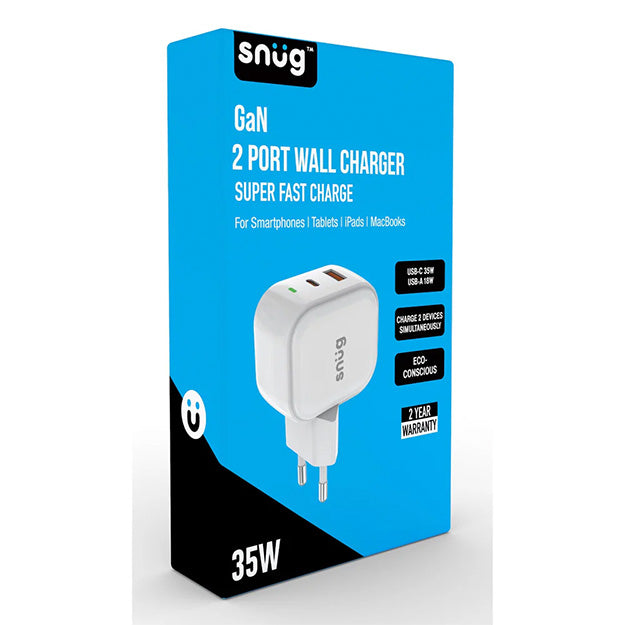 Snug 2 Port USB/Type C Wall Charger 35W - White