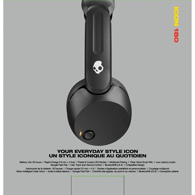 SkullCandy Icon 180 Wireless On-Ear Headphones - True Black