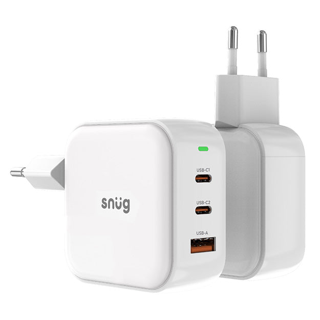Snug GaN 3 Port Wall Charger With Rapid Fast Charge - White