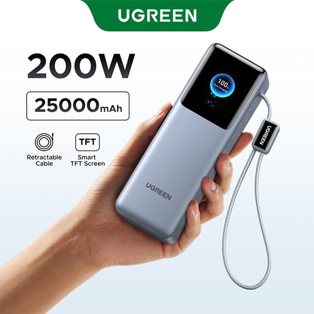 UGreen Nexode 4 Port 25000mAh Power Bank With Retractable Cable (200W)