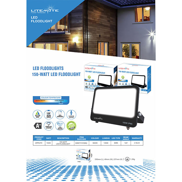 LiteMate 150 Watt LED Flood Light - Black