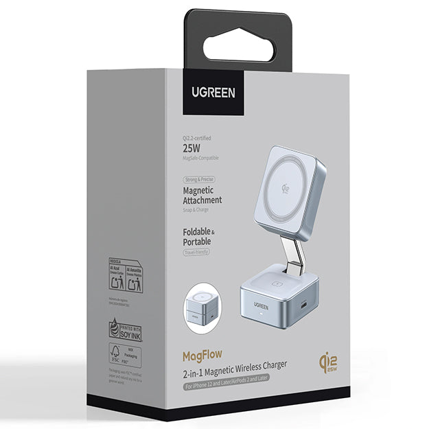 UGreen 25W Qi2 MagFlow 2-in-1 Magnetic Wireless Charger - Blue
