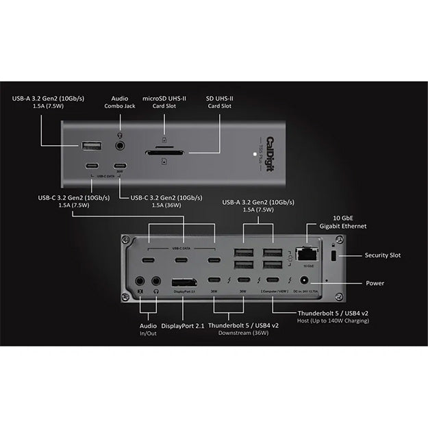 CalDigit TS5 Plus Thunderbolt 5 Dock With 1m Braided TB5 Cable & 330W PSU – Space Grey