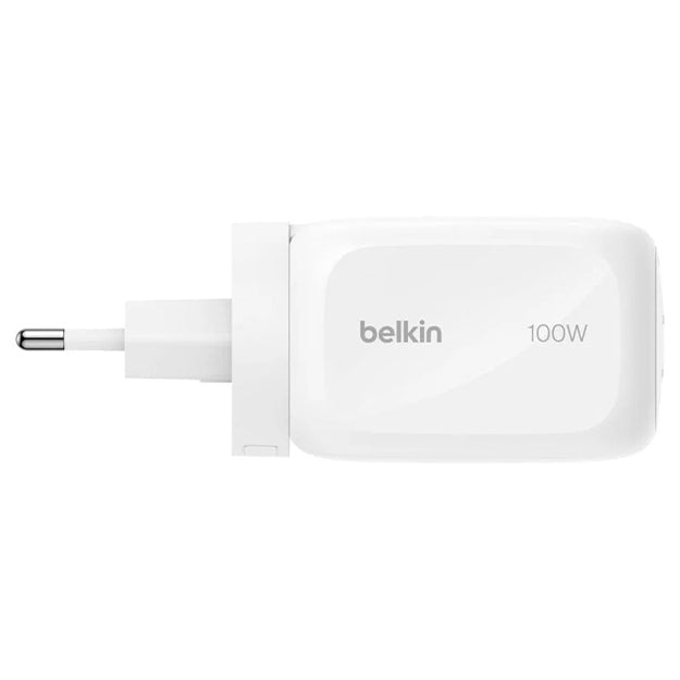 Belkin 3-Port 100W GaN Wall Charger Travel Adapter Kit - White