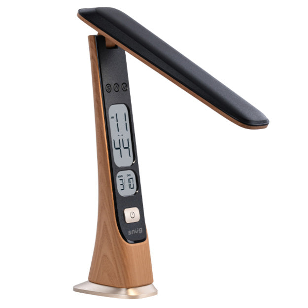 Snug LED Desk Lamp With Clock – Wood