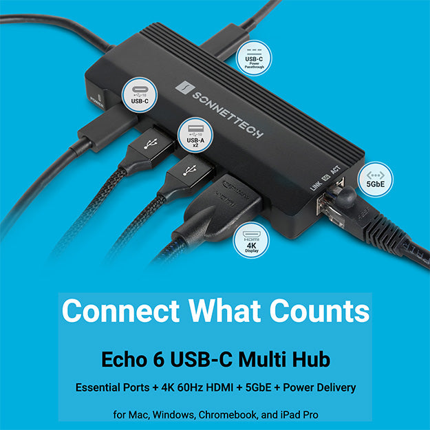 Sonnet Echo 6 USB-C 5GbE Multi Hub - Black