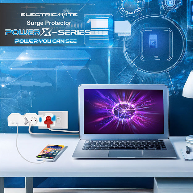 ElectricMate Power X-Series 1x16A + 1xSchuko + 1x3 Pin Euro + 3.4A USB Surge Protector Power Strip