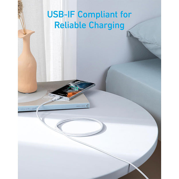 Anker 322 USB-C To USB-C 1.8 Metre Braided Cable – White