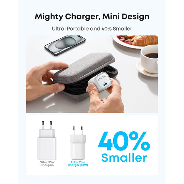 Anker Zolo 30W Compact USB-C GaN Charger – White