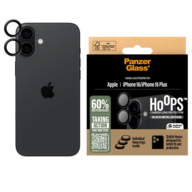 PanzerGlass Hoops Lens Screen Protector For iPhone 16 / iPhone 16 Plus – Black