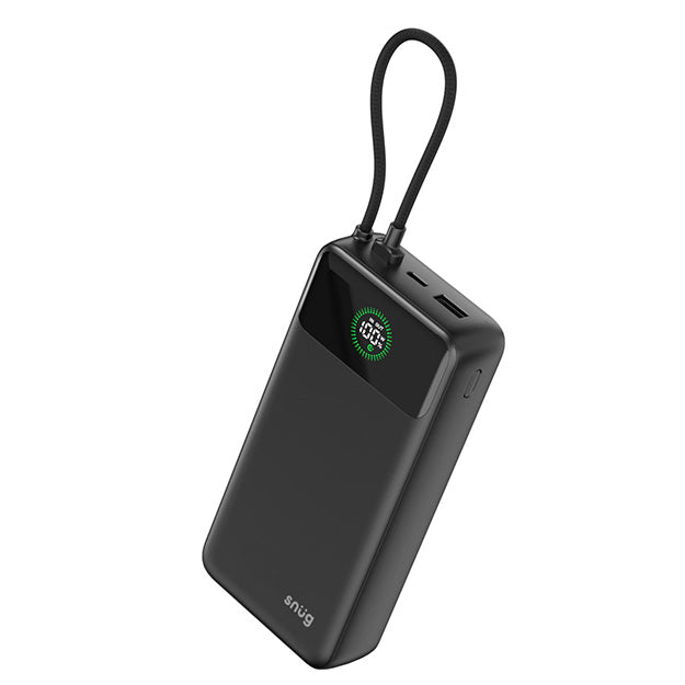 Snug 20000mAh Power Bank Fast Charge Intelligent Display With Built In USB-C Cable - Black