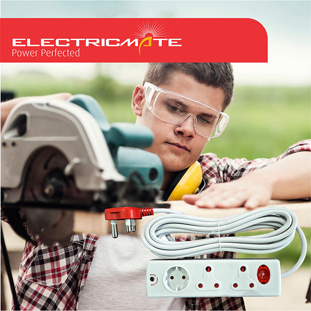 ElectricMate 16 Amp Extension Lead with 2 x 16 Amp/1 x Schuko Side-by-Side Adaptor With Surge Protection (3M)