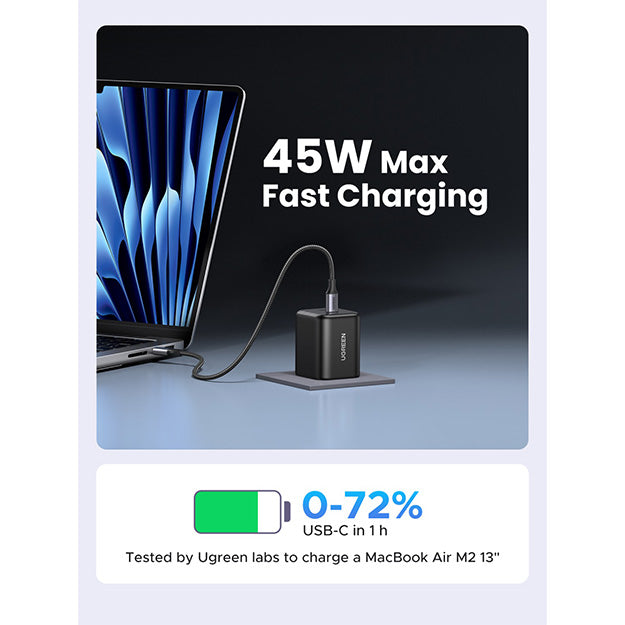 UGreen 2 Port GaN 45W PD Wall Charger - Black