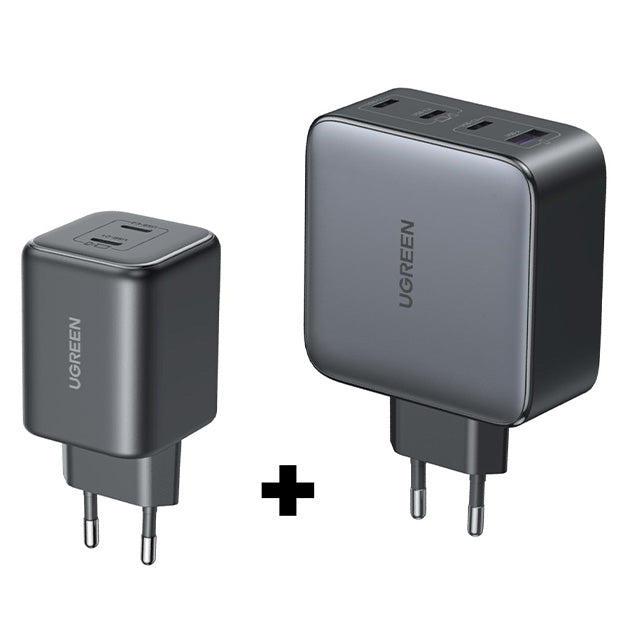UGreen Nexode 100W USB-C GaN 4-Port Charger + 45W 2 Port GAN 45W PD Wall Charger Bundle - Black