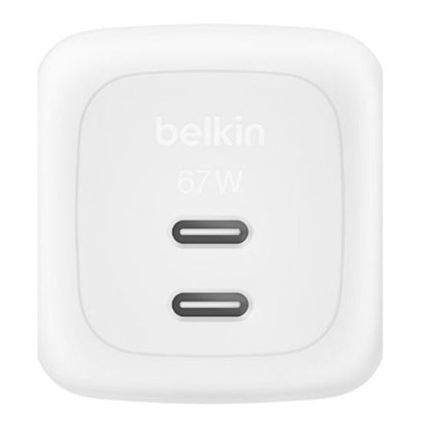 Belkin 67 Watt Dual USB-C Port GaN Wall Charger With 2m USB-C To USB-C Cable - White