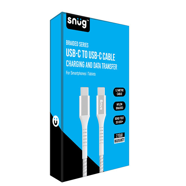 Snug USB-C To USB-C Braided Charging And Data Transfer 1.2m Cable - White