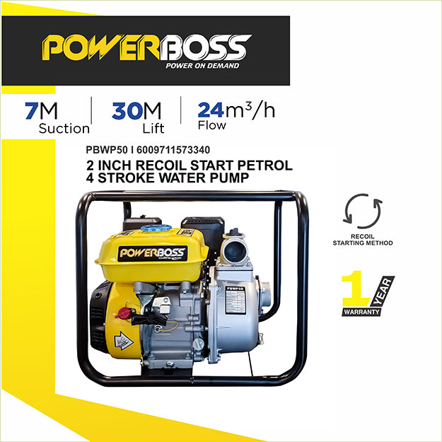 PowerBoss 50mm (2") Petrol Water Pump (PBWP50) - Black & Yellow